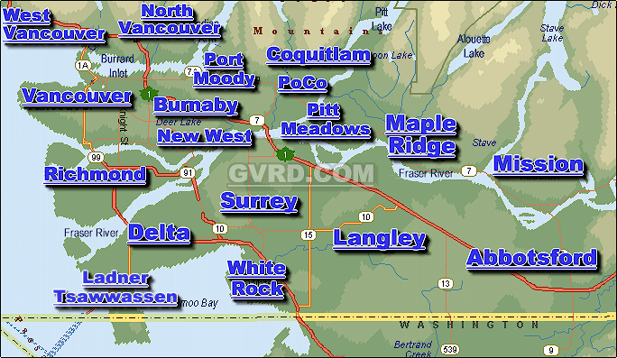 Greater Metro Vancouver New Homes for Sale Map