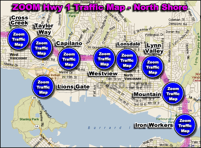 Hwy 1 at Capilano Rd Traffic Zoom Map